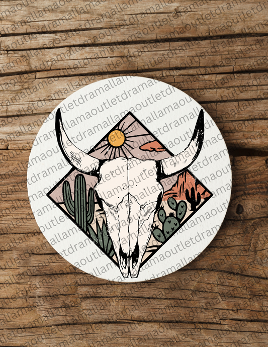 Cow Skull Ceramic Coaster Set of 4