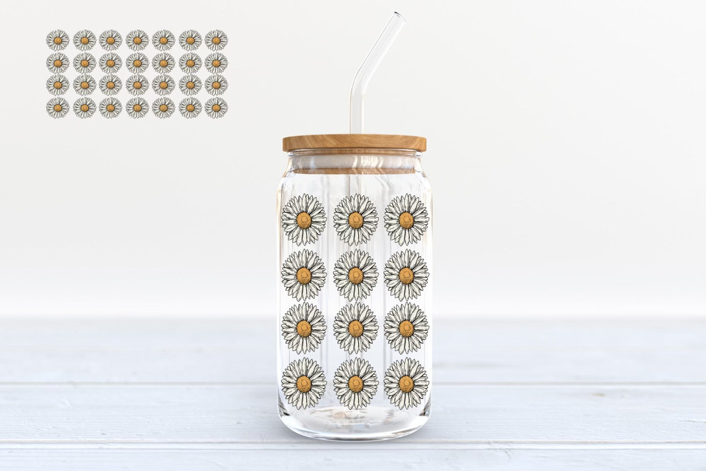 Daisies Glass Can