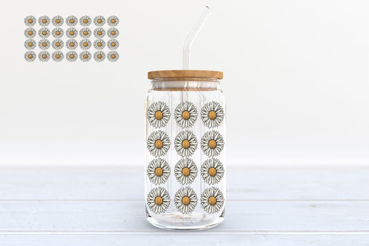 Daisies Glass Can